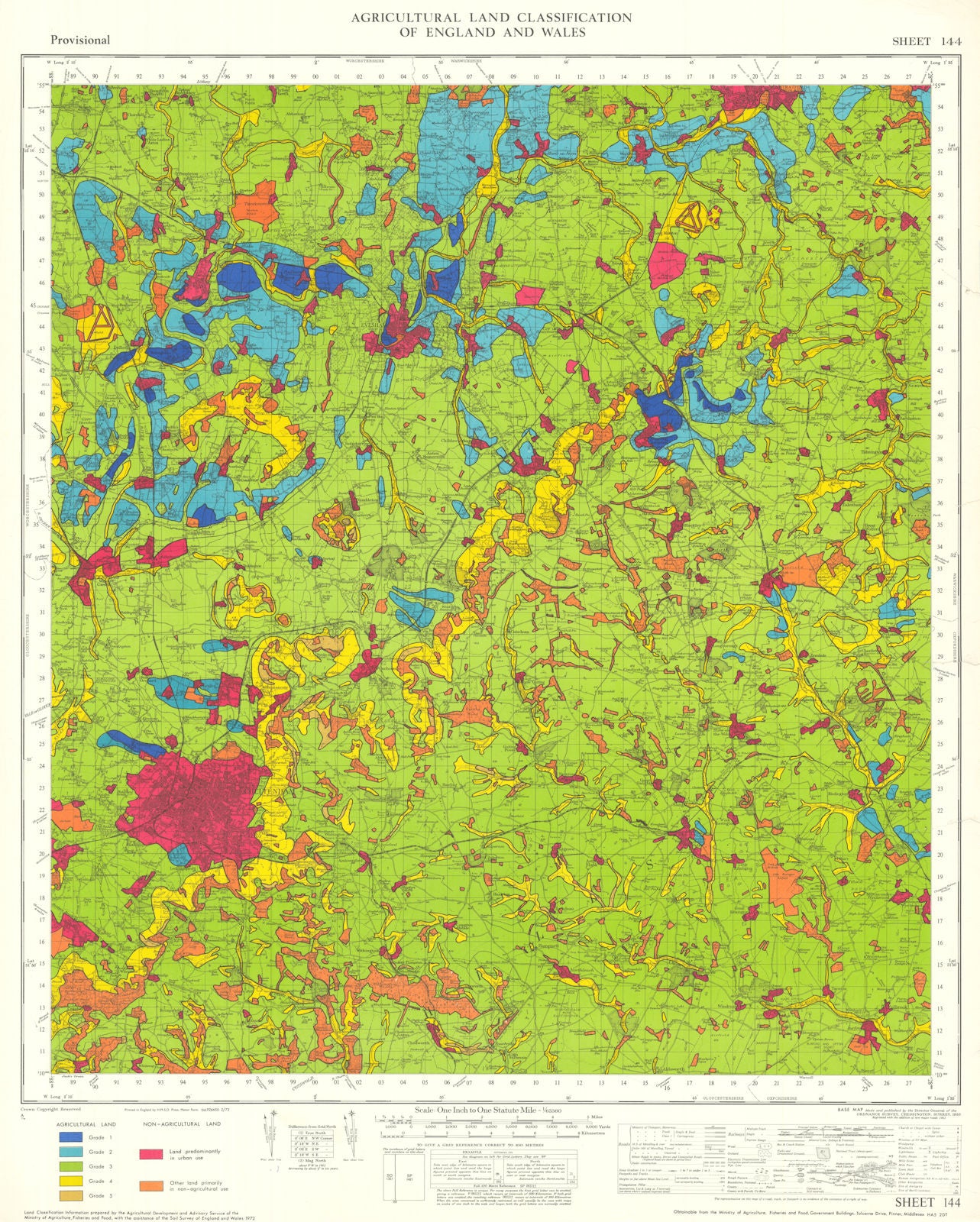 Agricultural Land Classification 144 Cotswolds. Severn & Avon Vales 1972 map